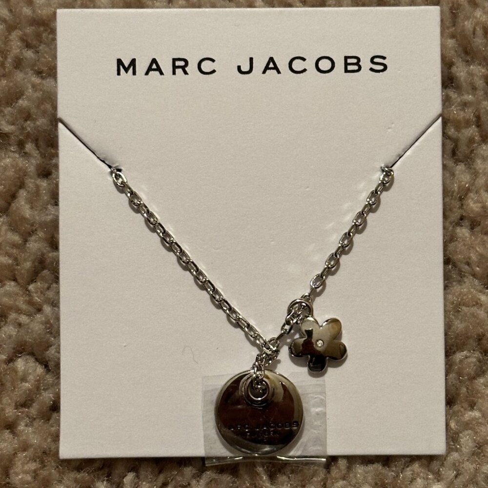 Marc Jacobs Signature Necklace With Crystal Flower Silver Tone NEW WITH TAGS